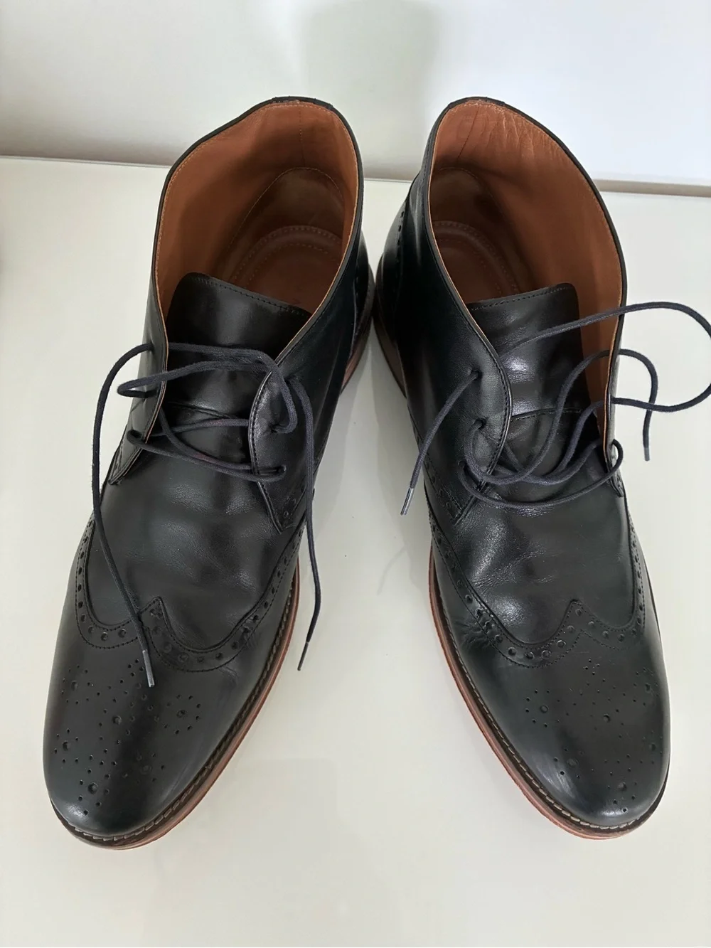 Johnston & Murphy Black Leather Wingtip Lace-Up Boots Size 13